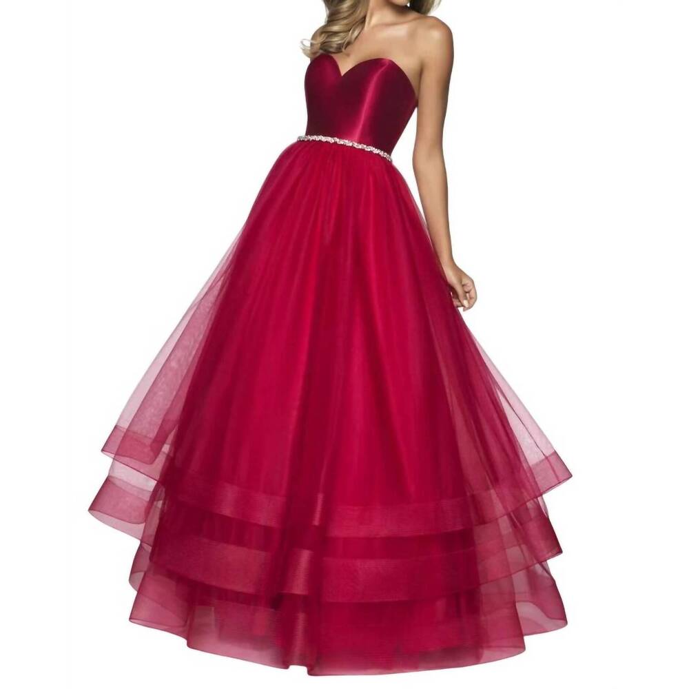 NEW BLUSH PROM strapless tulle ballgown with jeweled waist in red